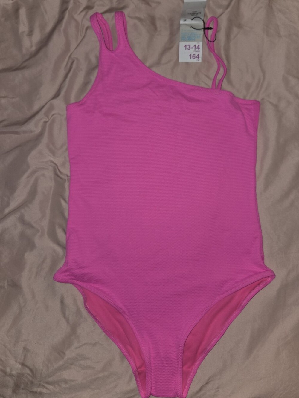 Primark Bright Pink One-Shoulder Kids Swim One Piece